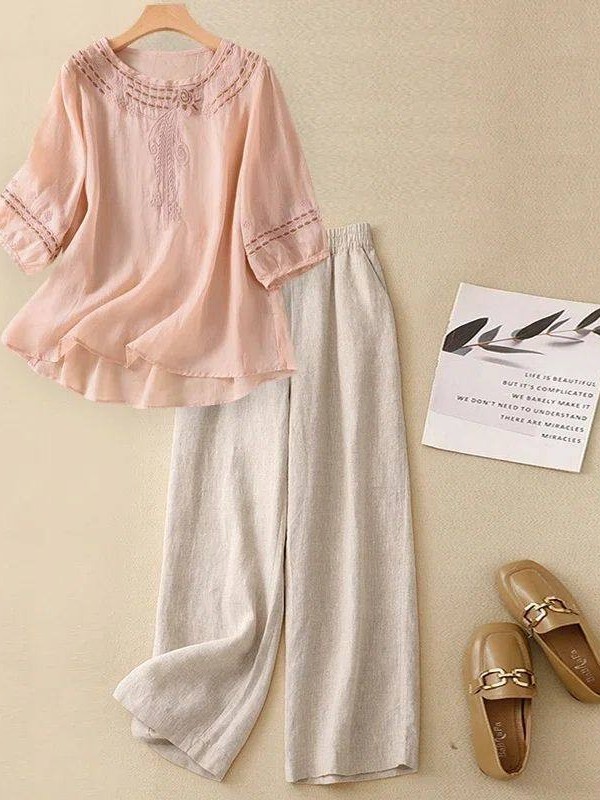 High-End Cotton Linen Set Wome - Linen Shirt Breathable review and price