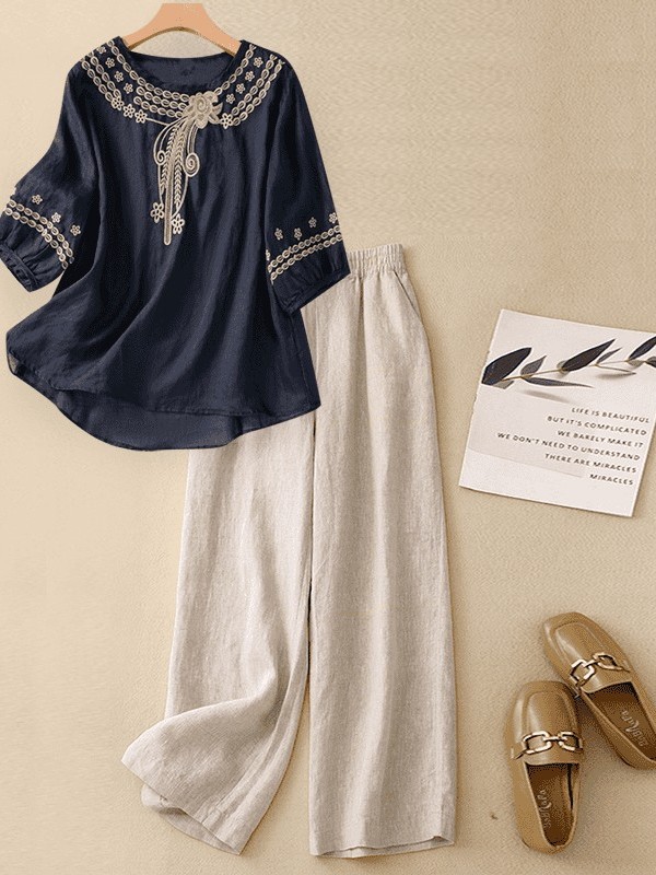 High-End Cotton Linen Set Wome - Linen Shirt Breathable review and price