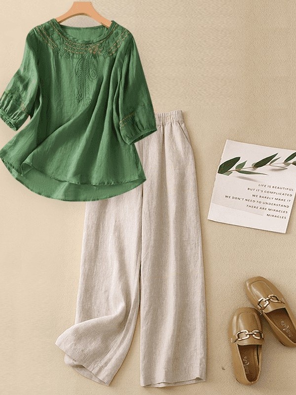 High-End Cotton Linen Set Wome - Linen Shirt Breathable review and price