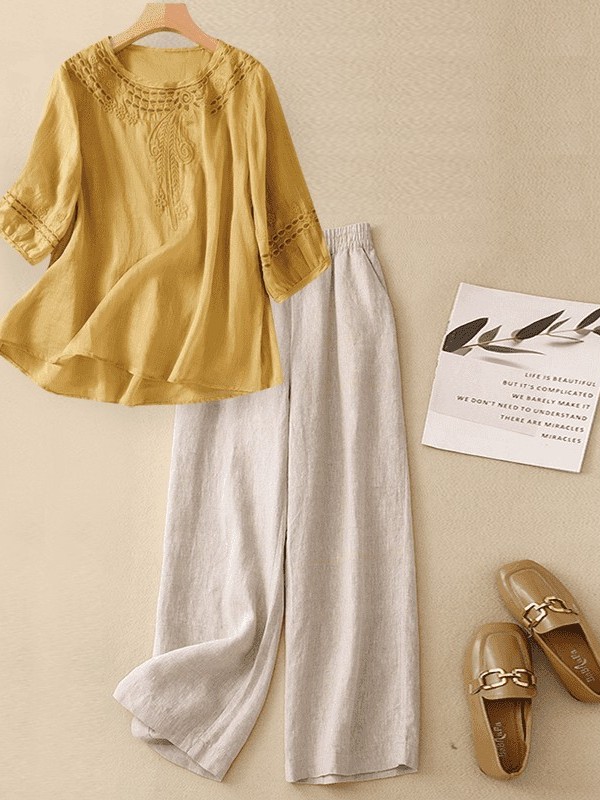 High-End Cotton Linen Set Wome - Linen Shirt Breathable review and price