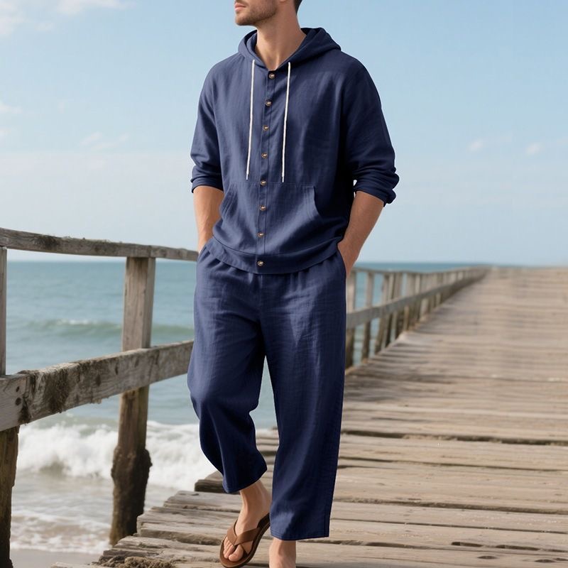 Men's Linen Beach Set Summer C - Linen Shirt Breathable review and price