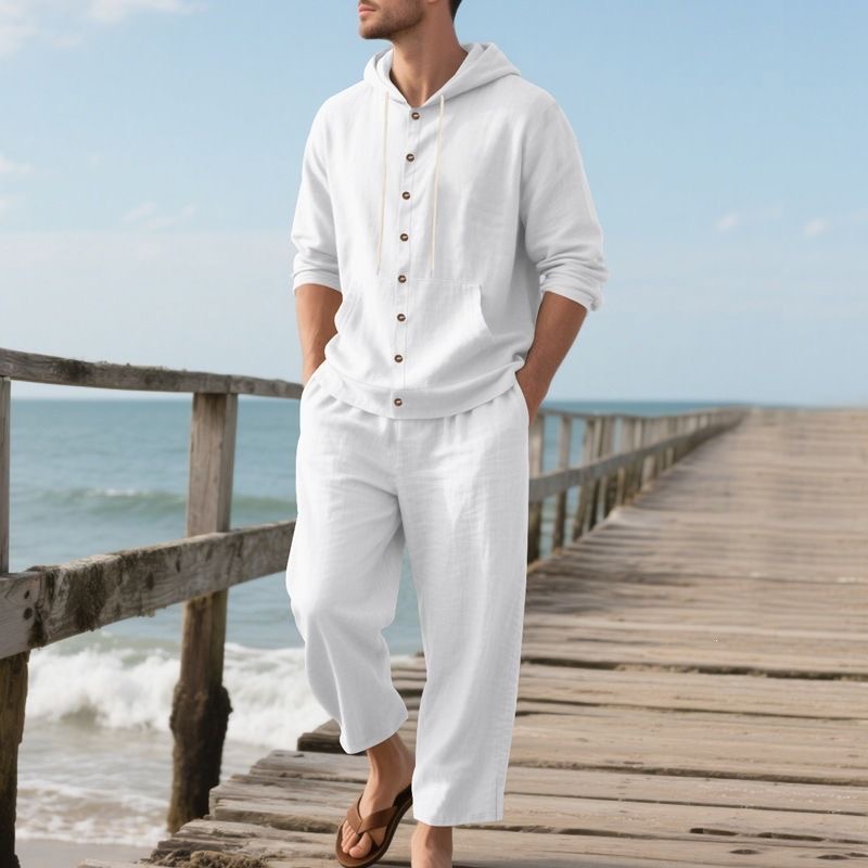 Men's Linen Beach Set Summer C - Linen Shirt Breathable review and price