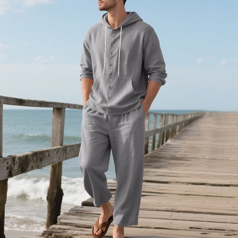 Men's Linen Beach Set Summer C - Linen Shirt Breathable review and price